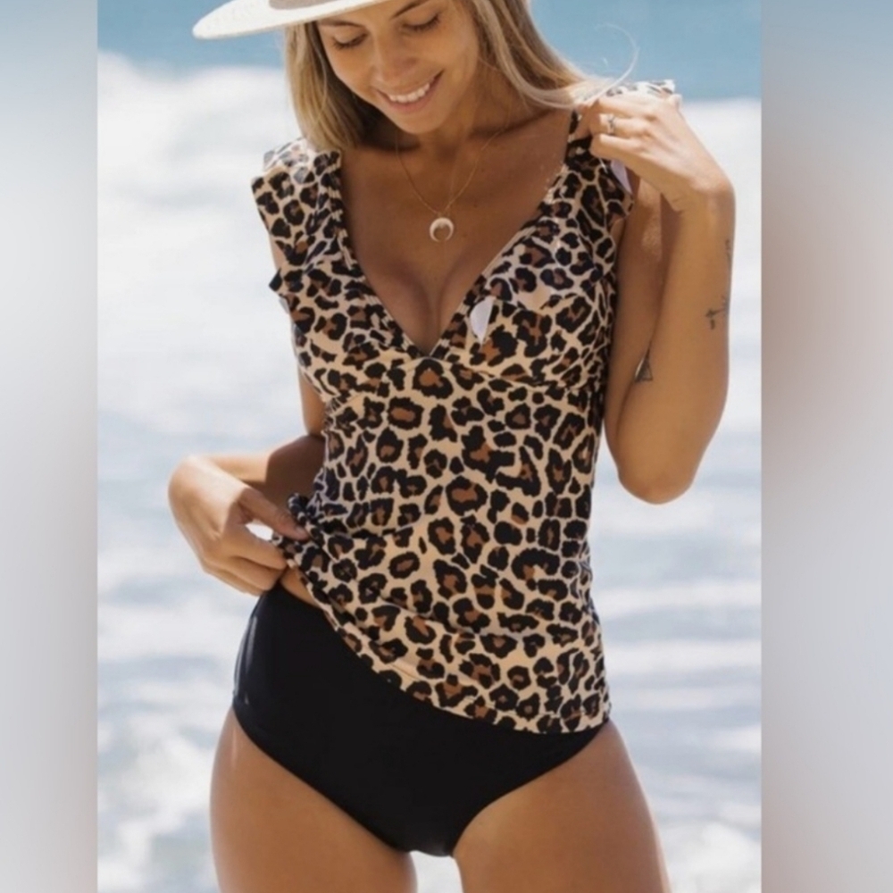 NWT Beachsissi Leopard Print and Black Bikini Set ~2XL